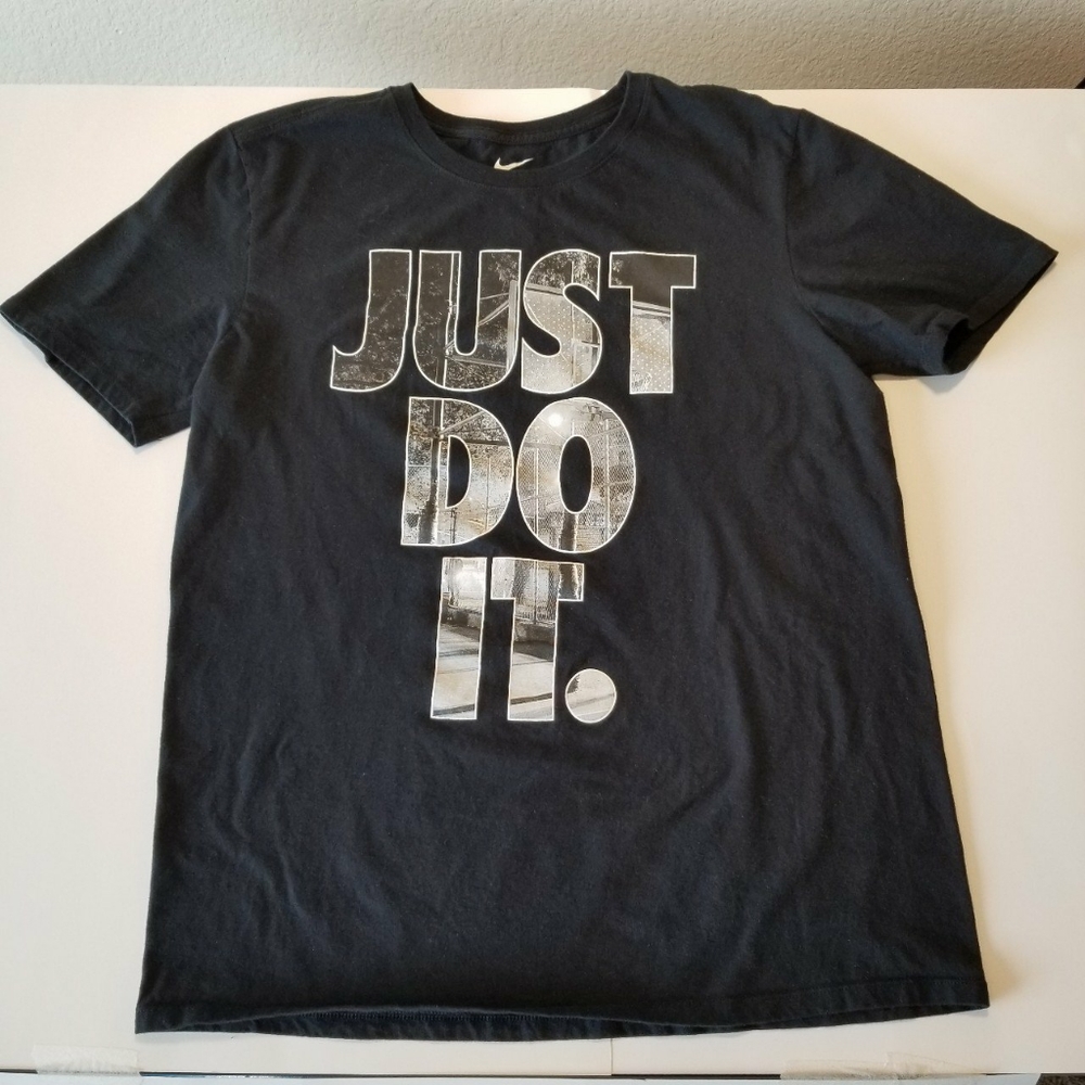 The Nike Tee, Just Do It graphic with basketball c